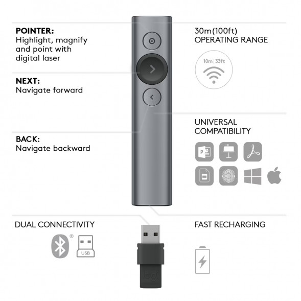 Презентер Logitech Spotlight Presentation Remote серый в Уфе
